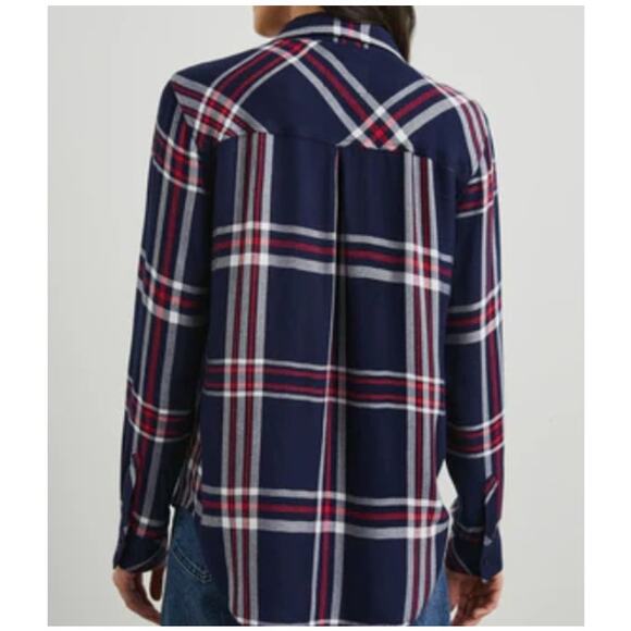 RAILS REVOLVE Kendra Flannel Long Sleeve Navy Red White Plaid Button Shirt Top S - Picture 2 of 6
